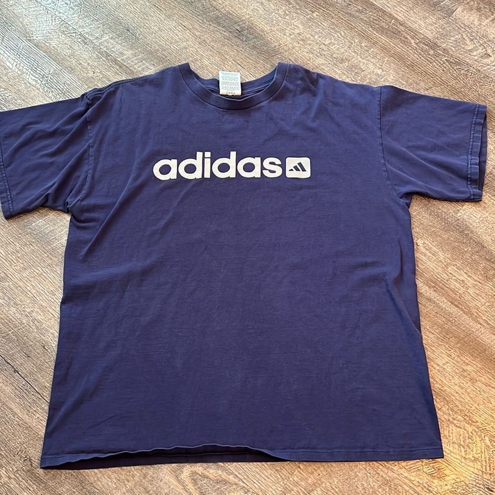 adidas Originals Men's XL Navy Blue Spellout Logo Graphic T-Shirt Cotton
